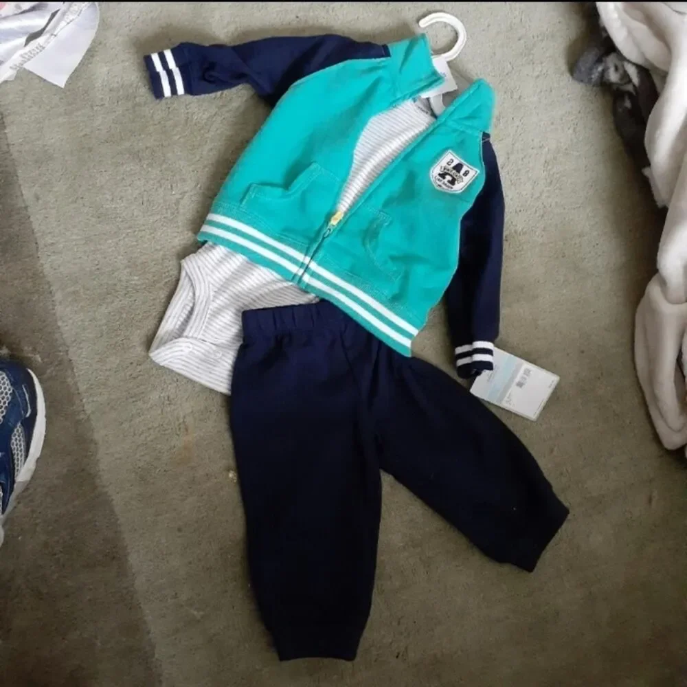 Carter's Blue Jacket top and pants. new infant baby set